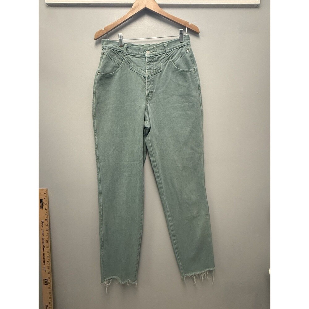 Vintage Roper High Waisted Western Jeans Sage Green Raw Hem Yoke Size 13/14